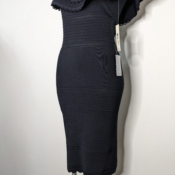 NWT Eliza J black off the shoulder layered ruffle neckline body con dress S - Picture 4 of 10